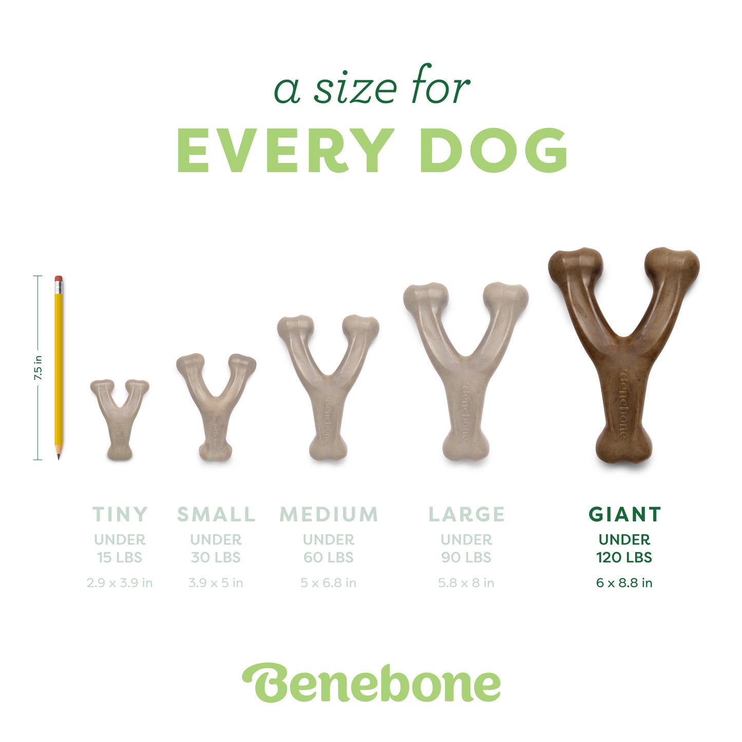 A size for every dog. Size guide: giant wishbone,  under 120 lbs.