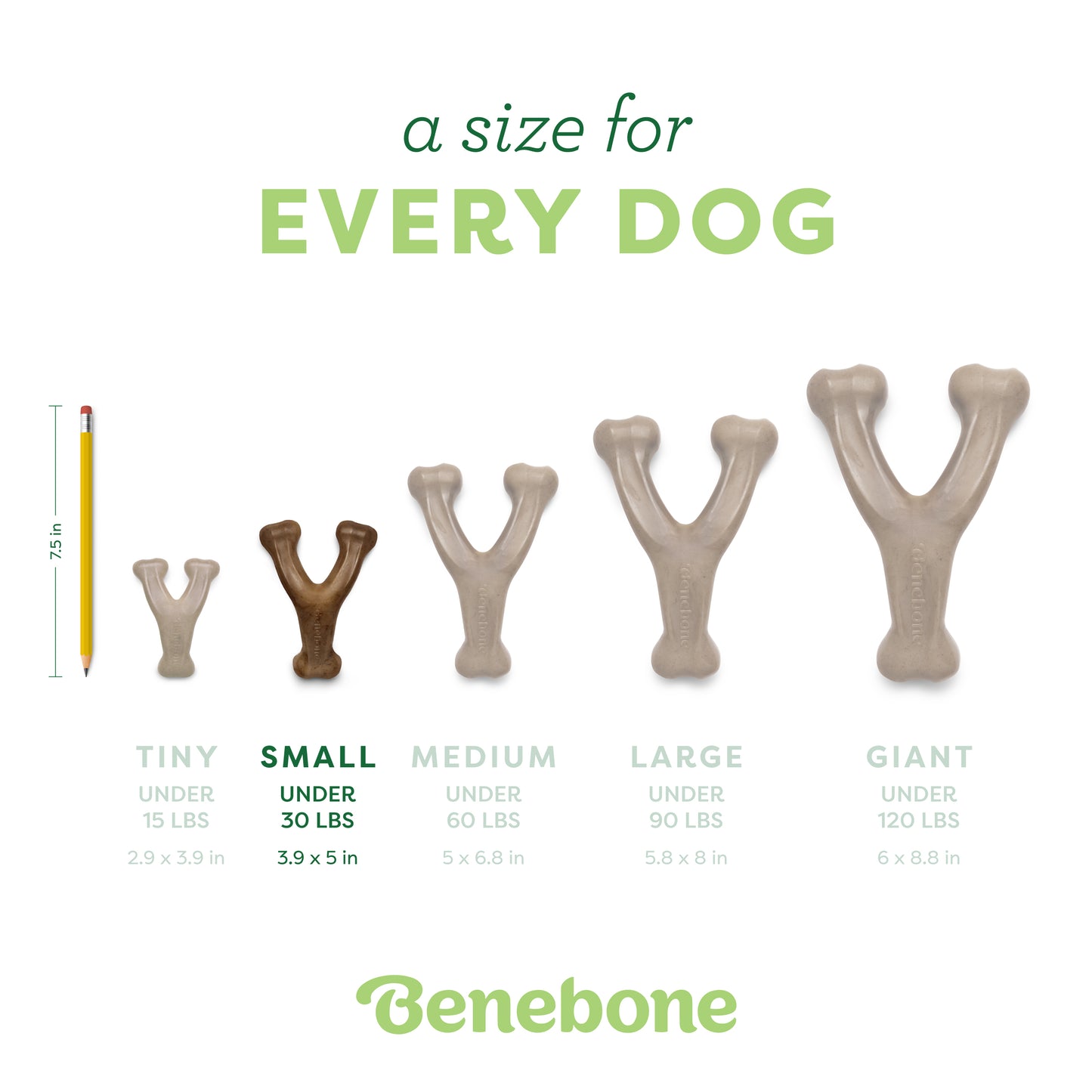 A size for every dog. Size guide: small wishbone,  under 30 lbs.